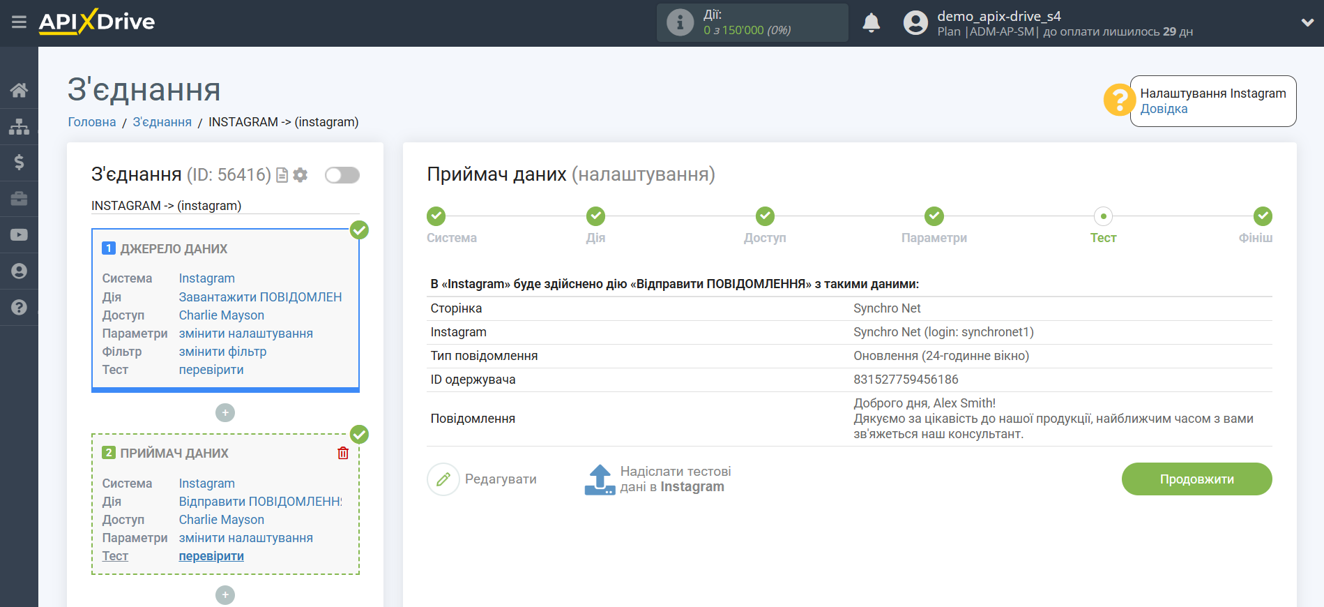 Налаштування Instagram Direct | Тестові дані Налаштування Instagram Direct | Тестові дані