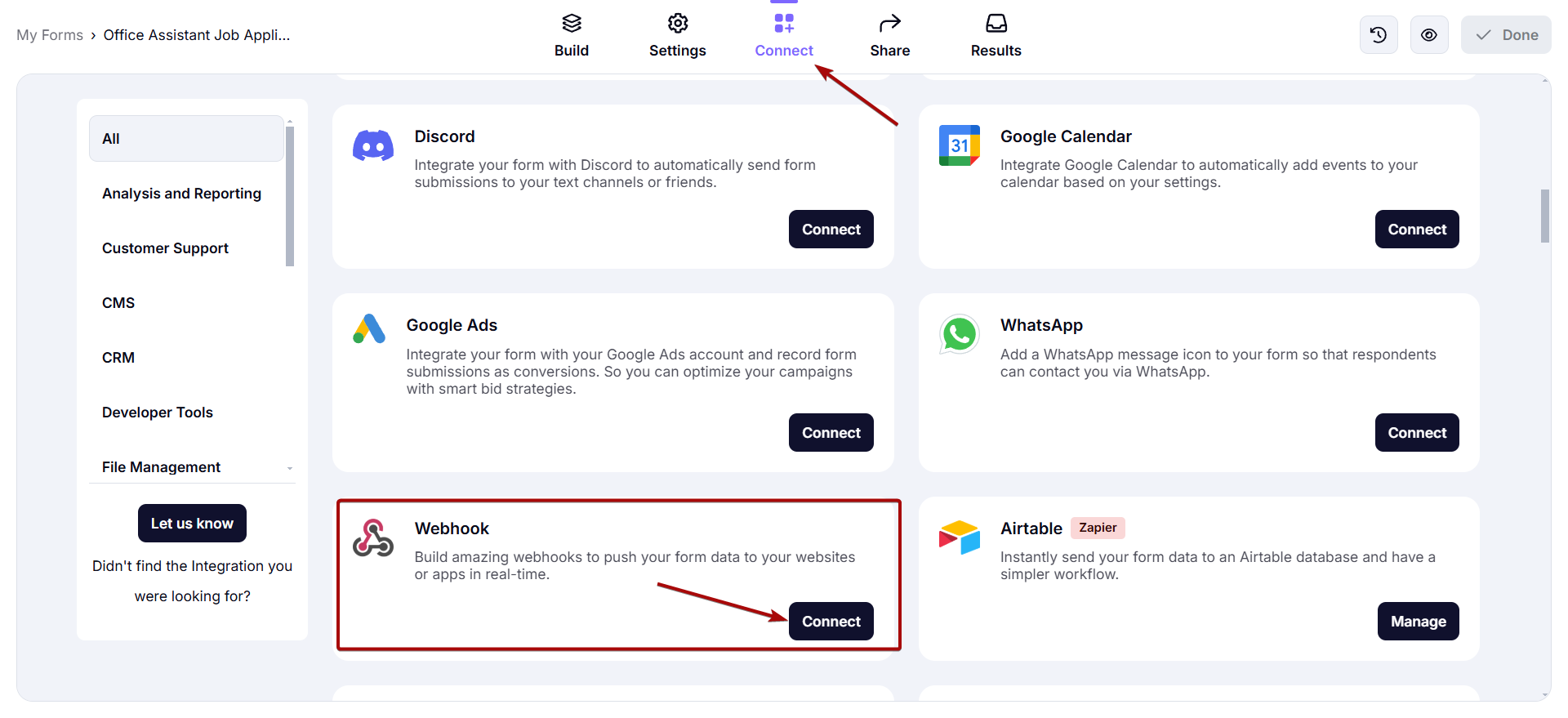 Налаштування forms.app | Перехід до налаштувань Webhook Налаштування forms.app | Перехід до налаштувань Webhook