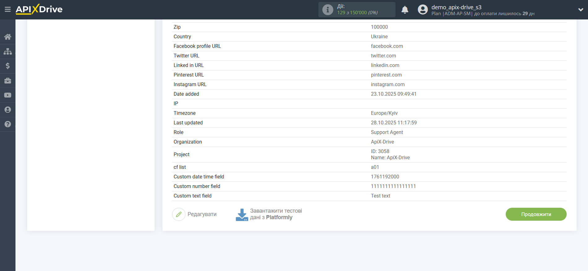 Налаштування Platformly | Тестові дані