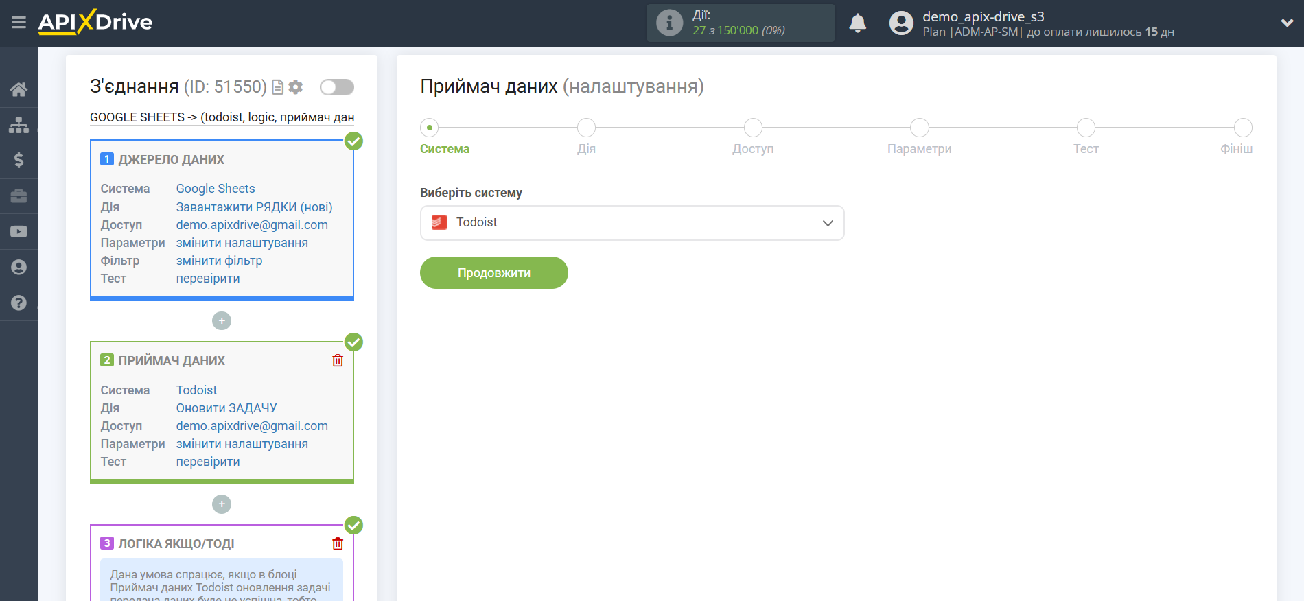 Todoist Оновити ЗАДАЧУ / Створити ЗАДАЧУ | Вибір системи приймача даних Todoist Оновити ЗАДАЧУ / Створити ЗАДАЧУ | Вибір системи приймача даних