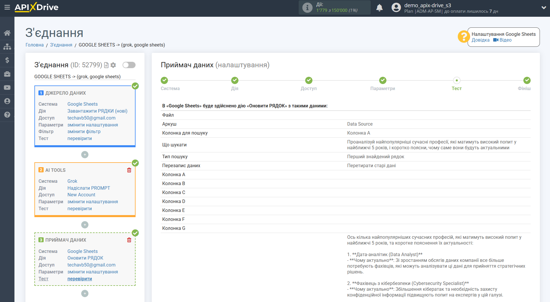Налаштування Grok у Google Sheets | Тестові дані