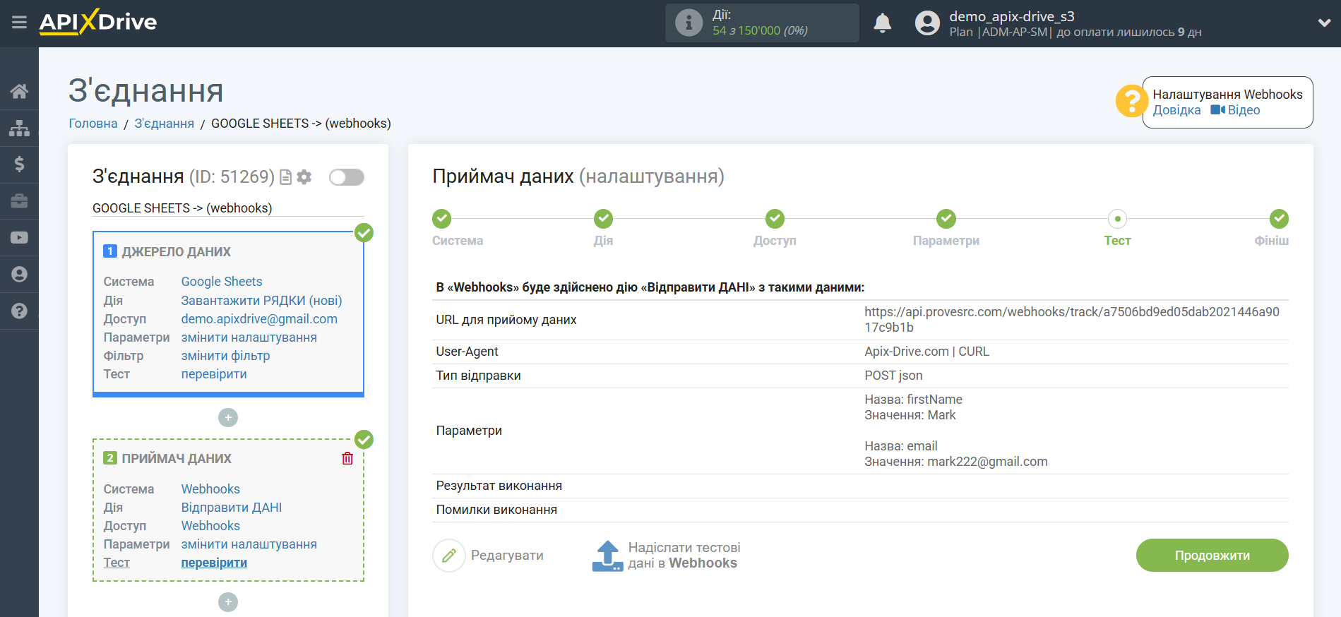 Налаштування Приймача даних Webhooks | Тестові дані Налаштування Приймача даних Webhooks | Тестові дані