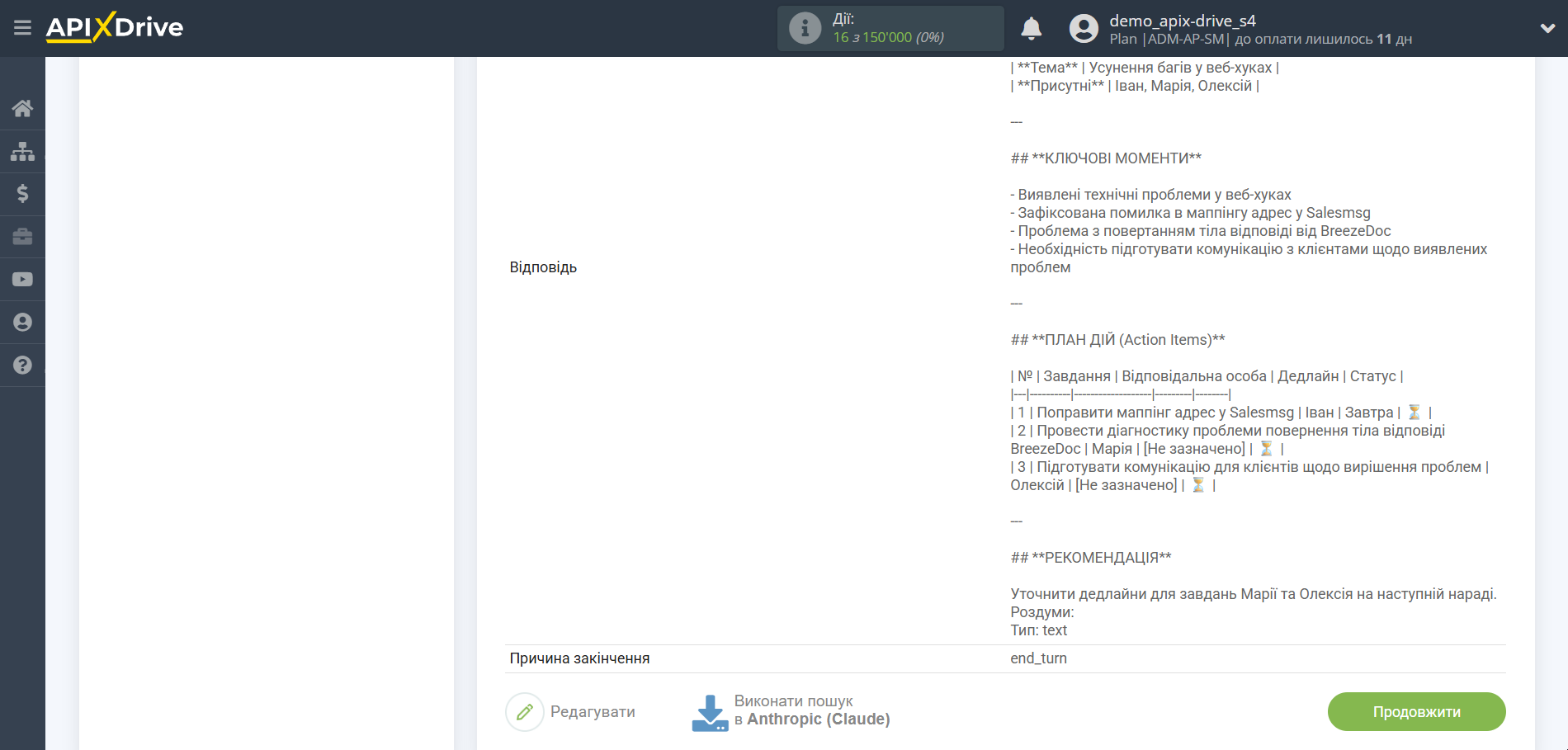 Налаштування Anthropic у Google Sheets | Тестові дані Anthropic