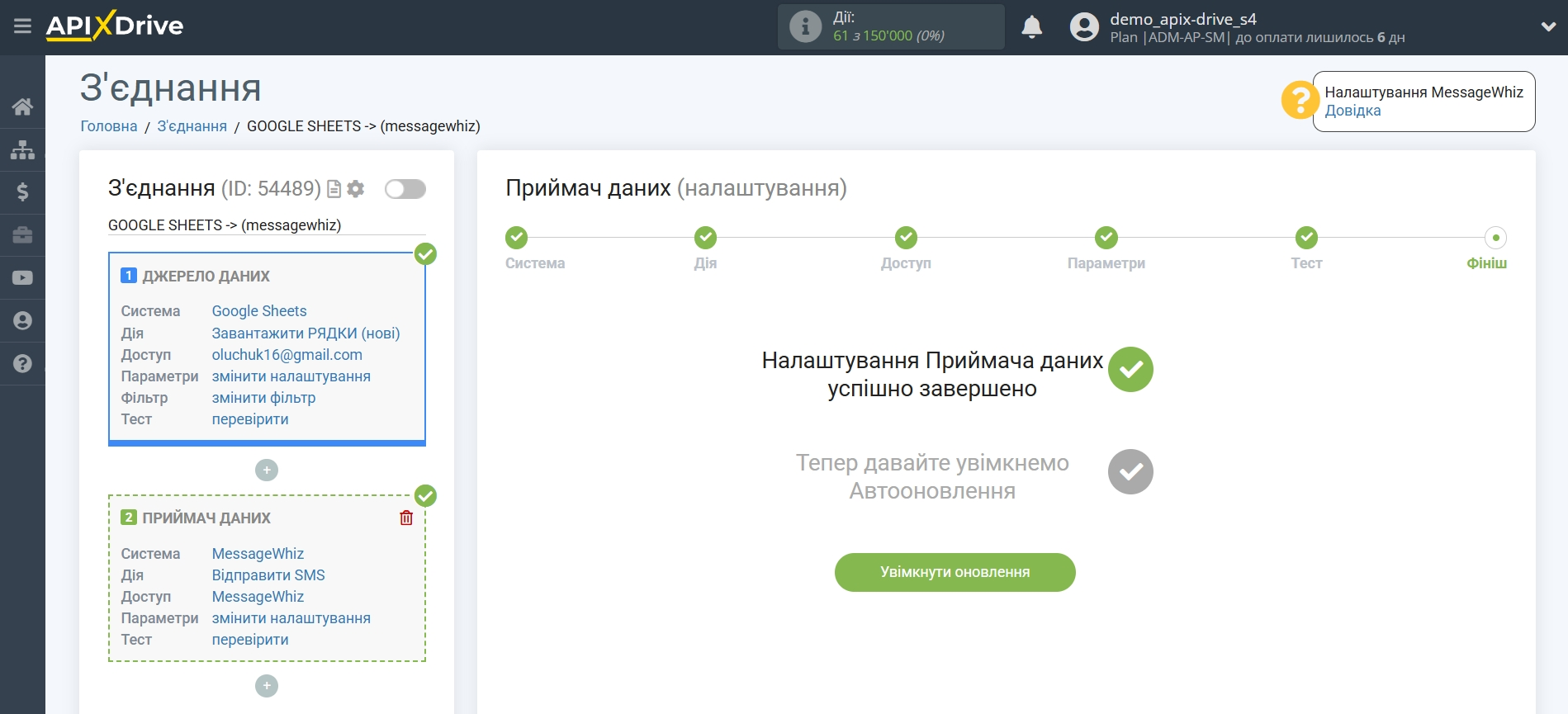 Налаштування Приймача даних MessageWhiz | Тестові дані Налаштування Приймача даних MessageWhiz | Тестові дані