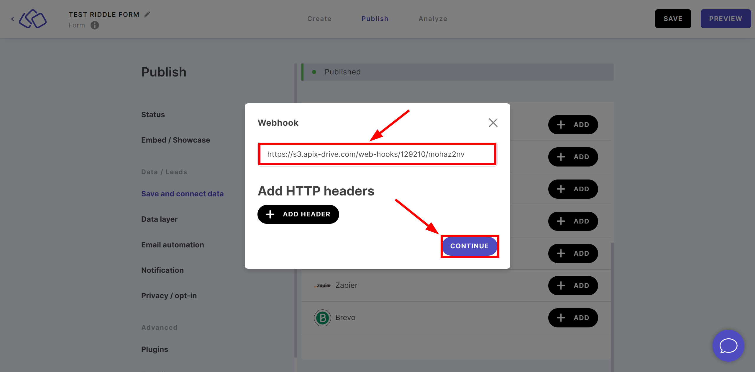 Налаштування Riddle | Налаштування Webhook 