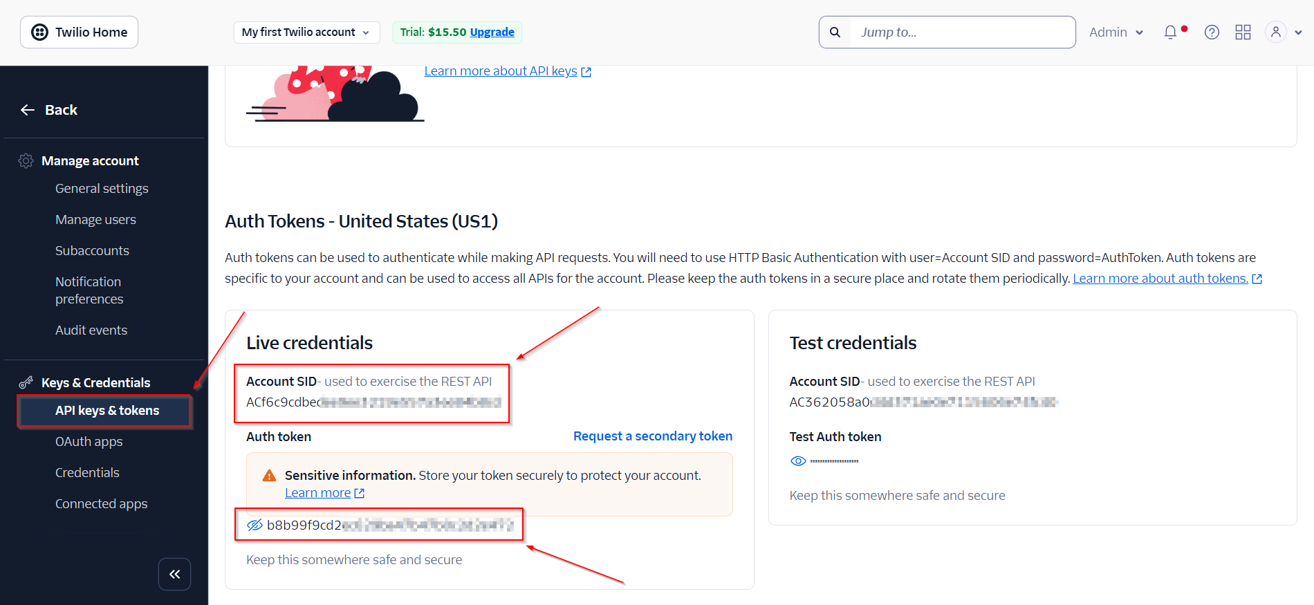 Налаштування Приймача даних Twilio | Дані для підключення
