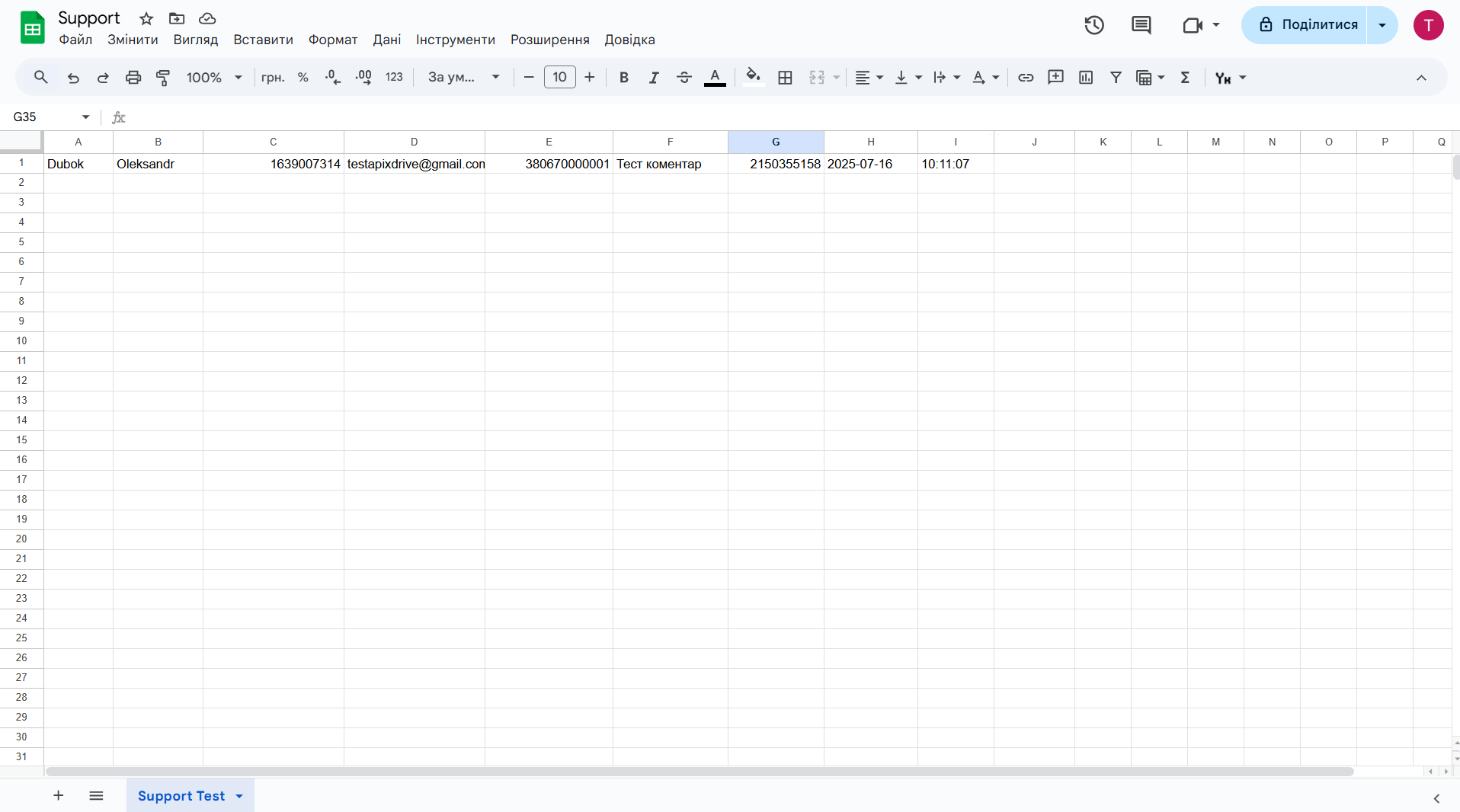 Monday.com Оновити ЗАПИС / Створити ЗАПИС | Тестові дані в Google Sheets