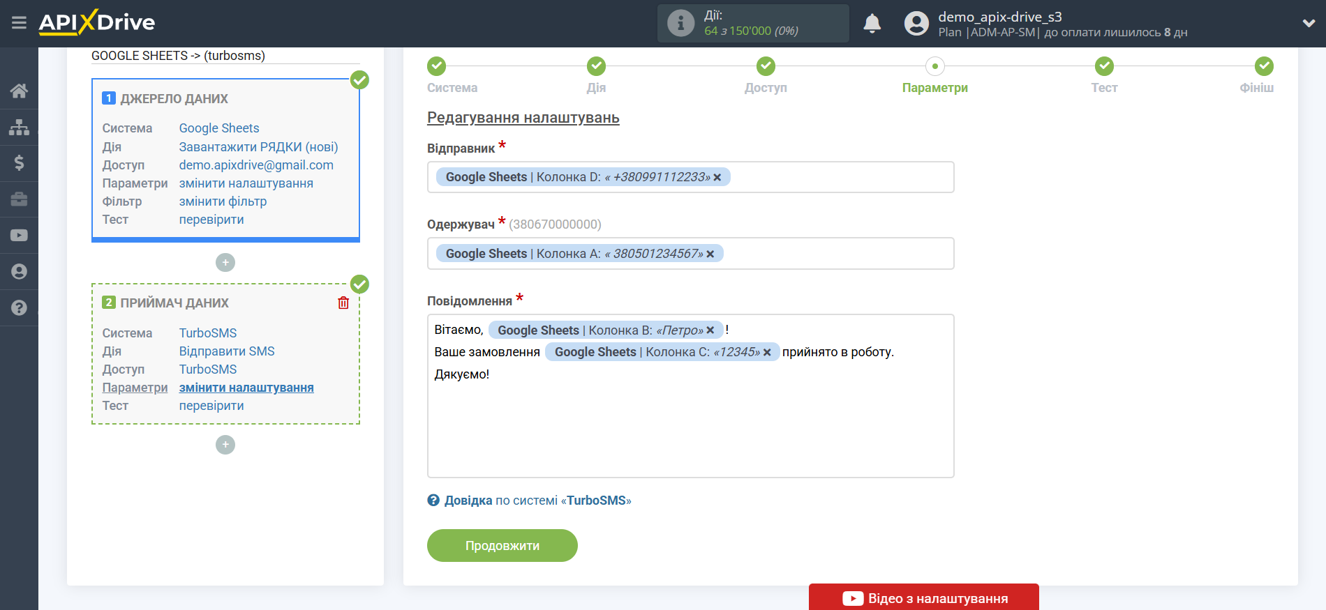 Налаштування Приймача даних TurboSMS | Формування повідомлення