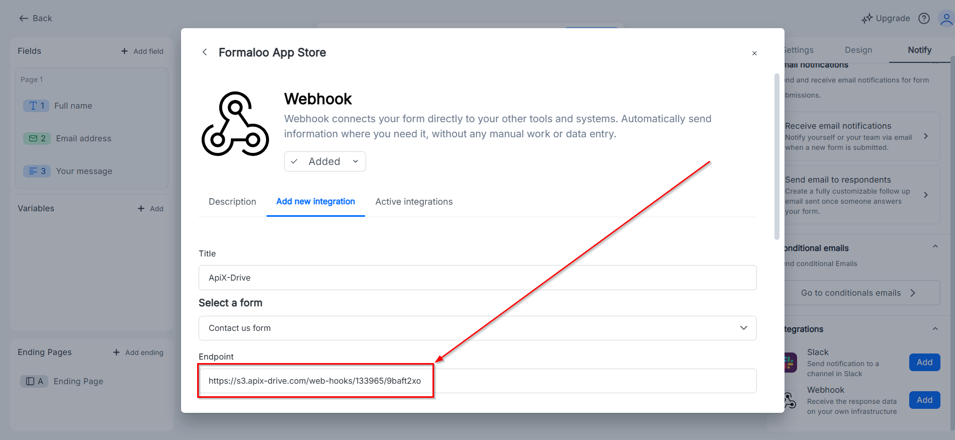 Налаштування Formaloo | Налаштування Webhook та збереження