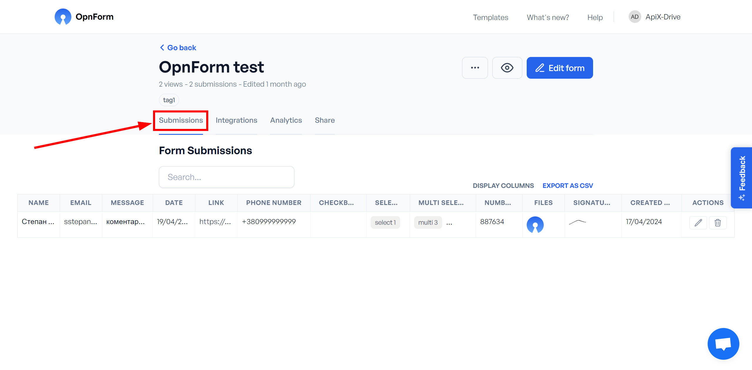 Налаштування OpnForm | Генерація тестових даних за формою