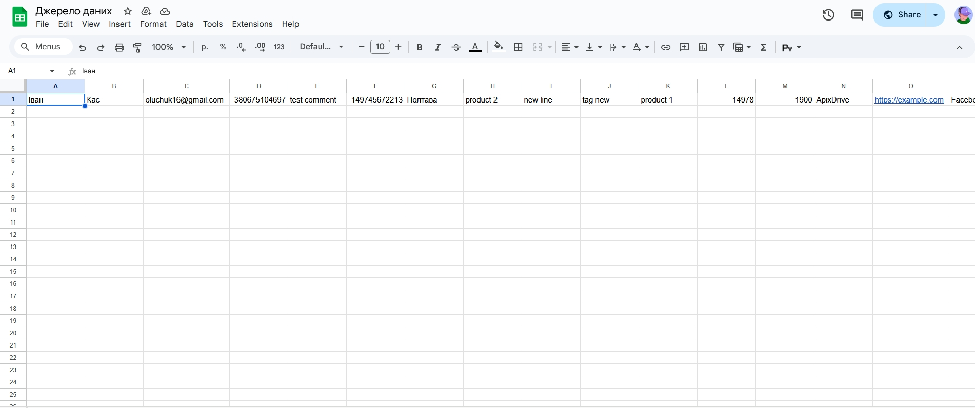 Freshworks Оновити Угоду / Створити Угоду | Тестові дані в Google Sheets