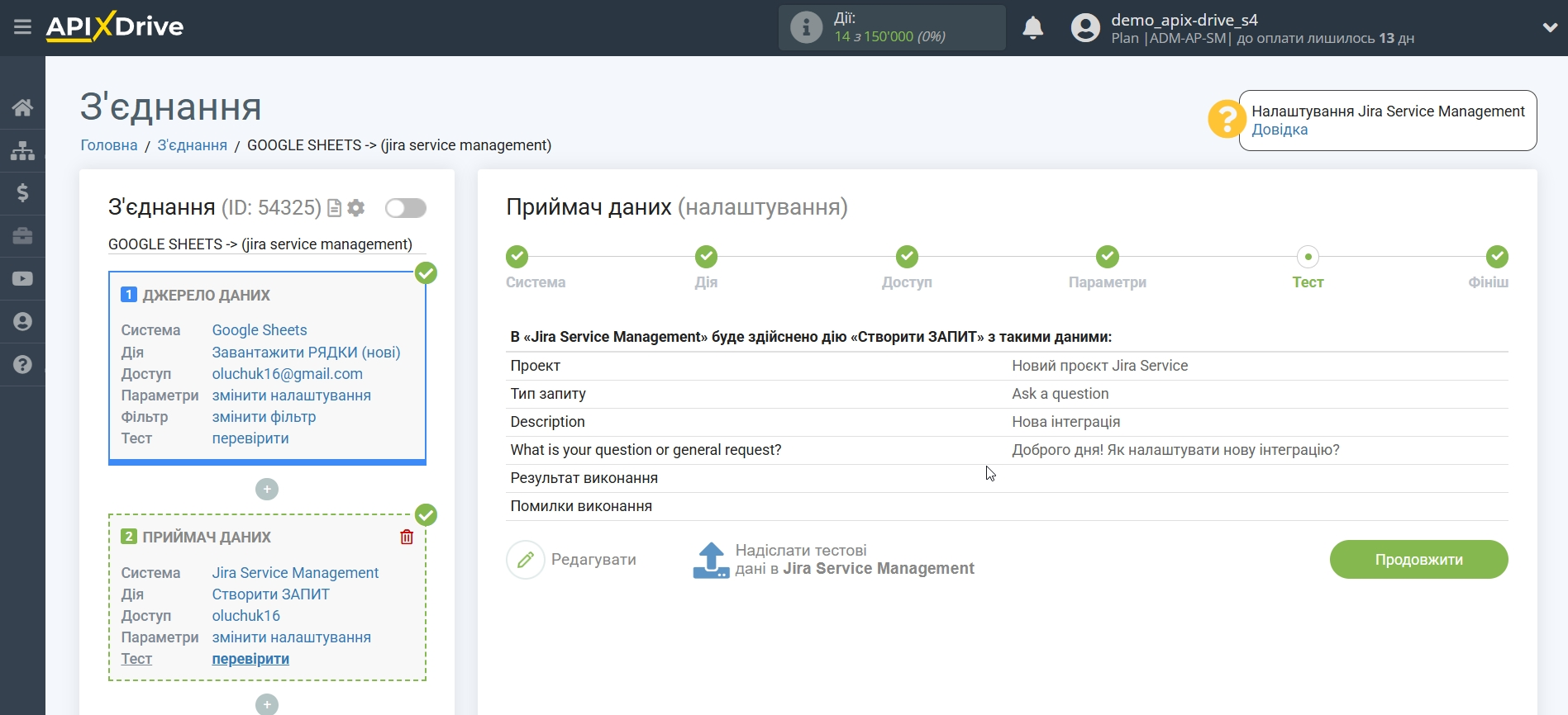 Налаштування Приймача даних Jira Service Management | Тестові дані Налаштування Приймача даних Jira Service Management | Тестові дані