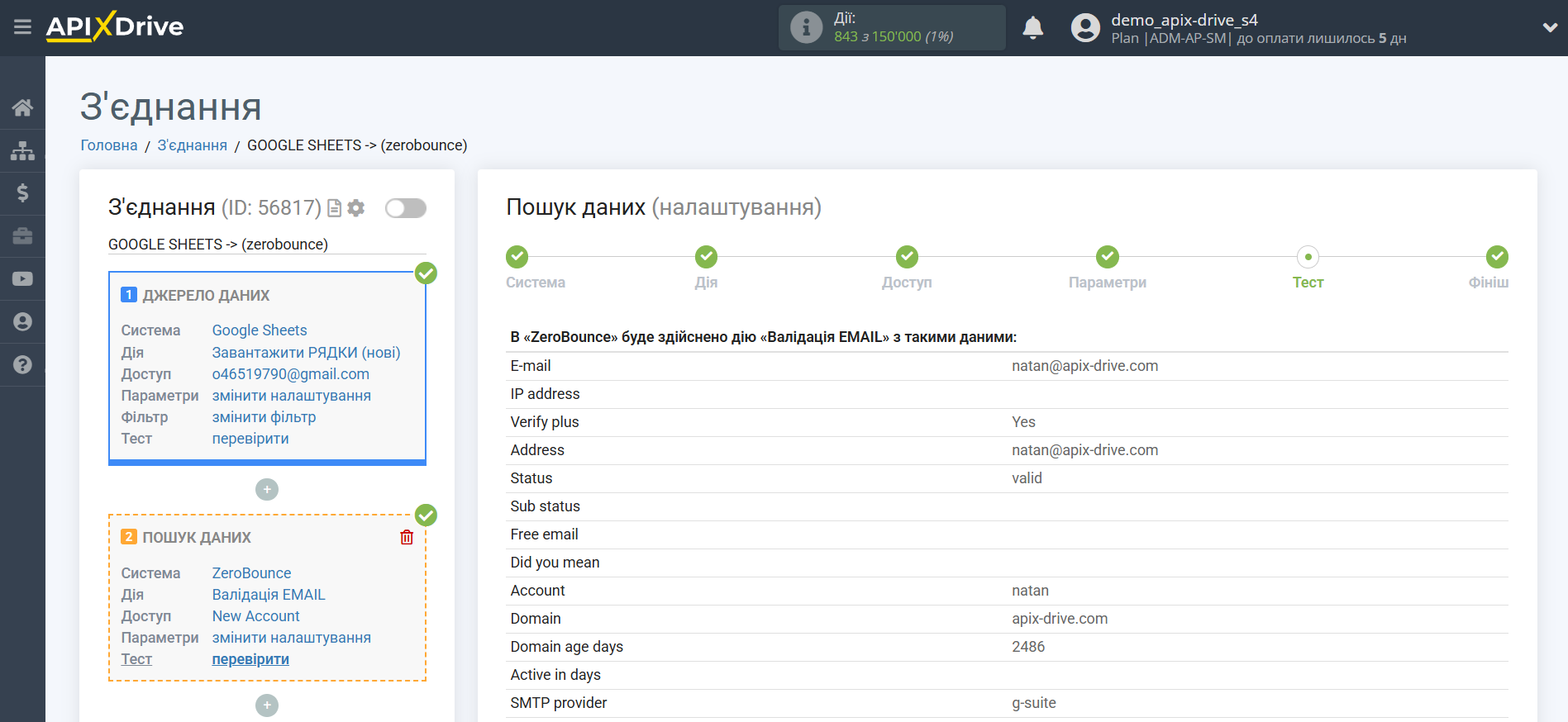 Налаштування Пошуку Рядка ZeroBounce в Google Sheets | Тестові дані ZeroBounce