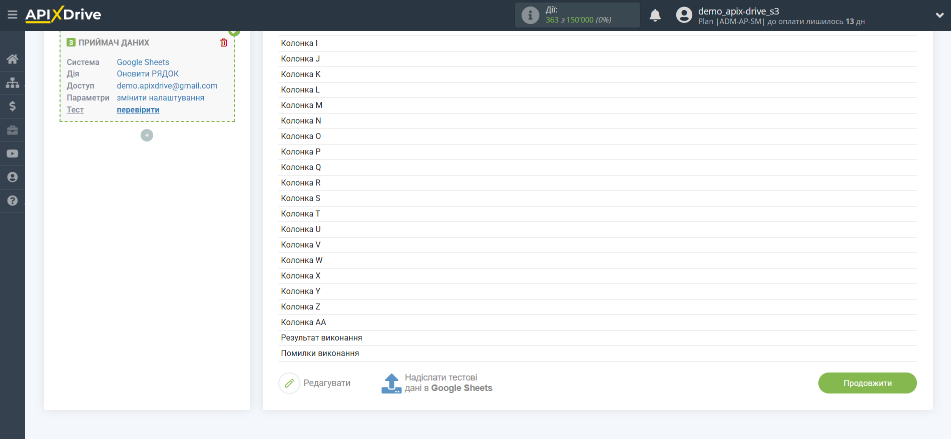Налаштування Пошуку Контакту Sendlane у Google Sheets | Тестові дані Налаштування Пошуку Контакту Sendlane у Google Sheets | Тестові дані