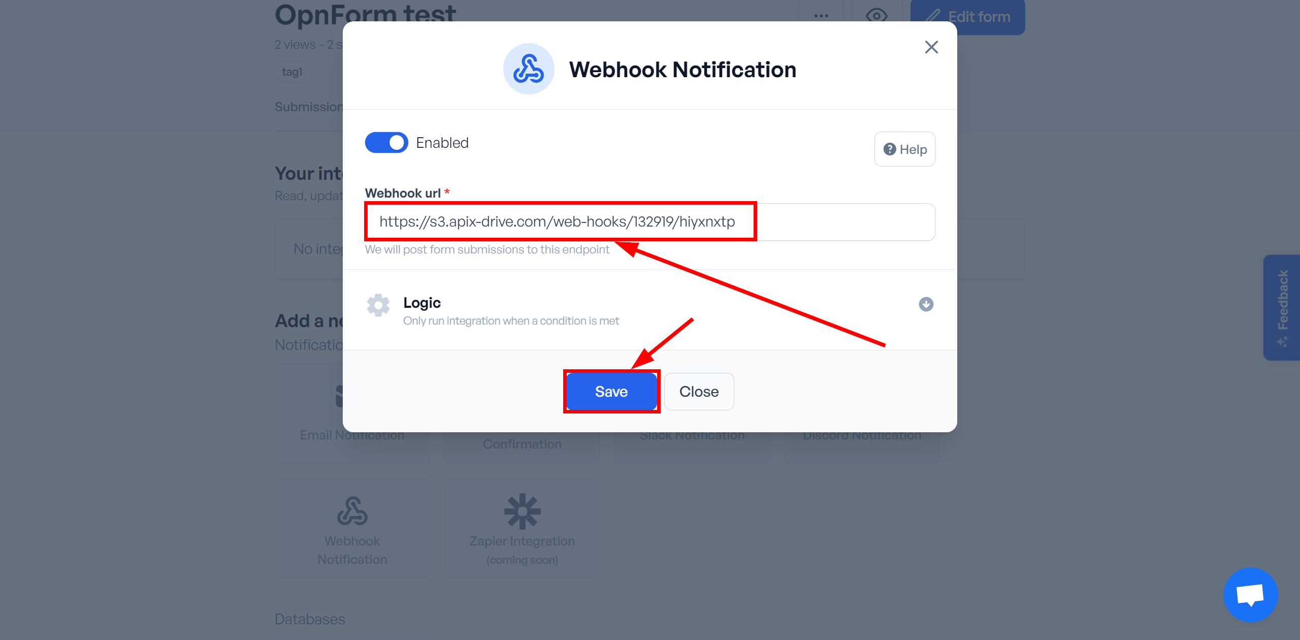 Налаштувати OpnForm | Налаштування Webhook Налаштувати OpnForm | Налаштування Webhook