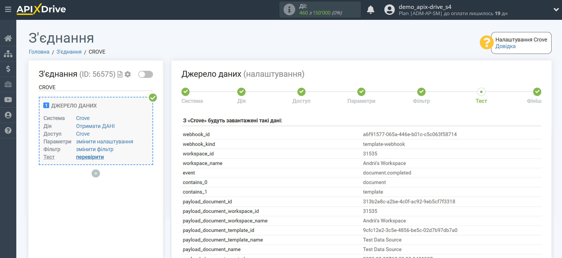 Налаштування Crove | Тестові дані Налаштування Crove | Тестові дані