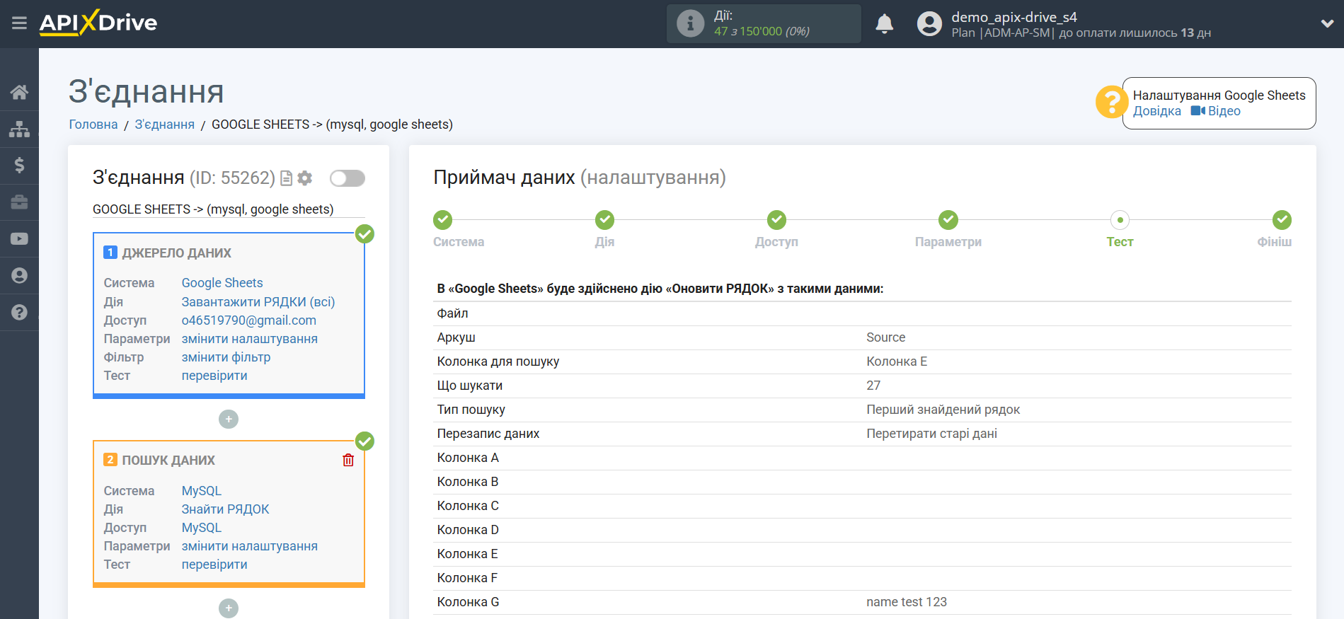 Налаштування Пошуку Рядка MySQL у Google Sheets | Тестові дані Налаштування Пошуку Рядка MySQL у Google Sheets | Тестові дані