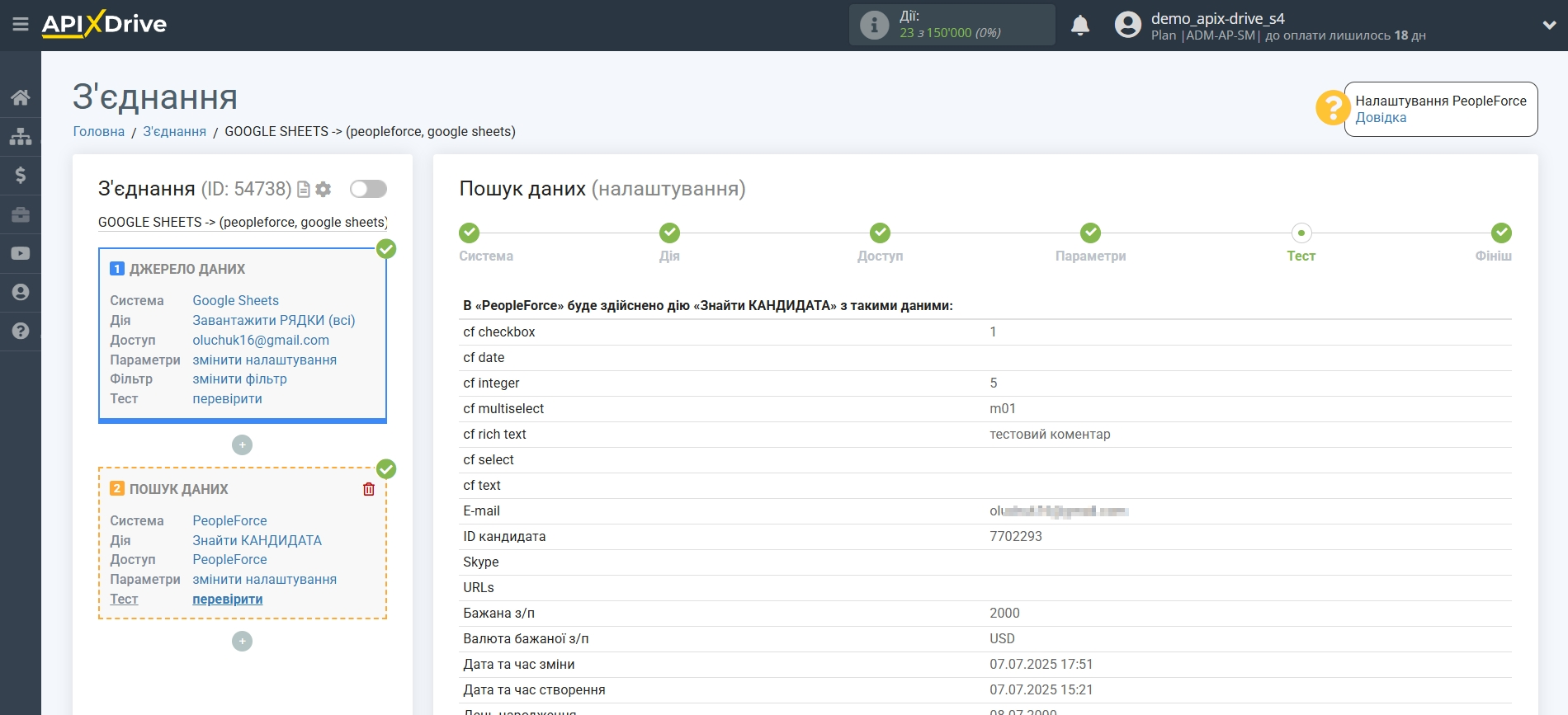 Налаштування Пошуку Кандидата PeopleForce у Google Sheets | Тестові дані PeopleForce Налаштування Пошуку Кандидата PeopleForce у Google Sheets | Тестові дані PeopleForce
