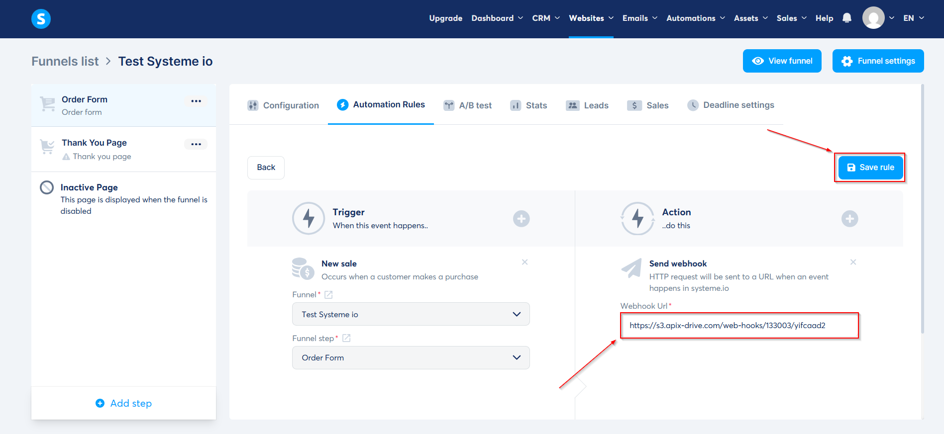 Налаштування Systeme.io | Налаштування Webhook Налаштування Systeme.io | Налаштування Webhook