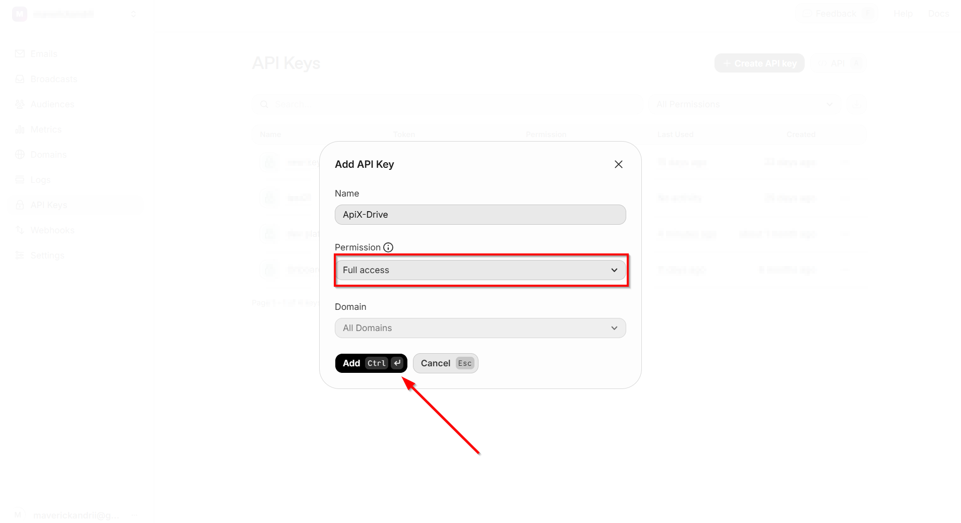 Налаштування Приймача даних Resend | Створення API ключа Налаштування Приймача даних Resend | Створення API ключа