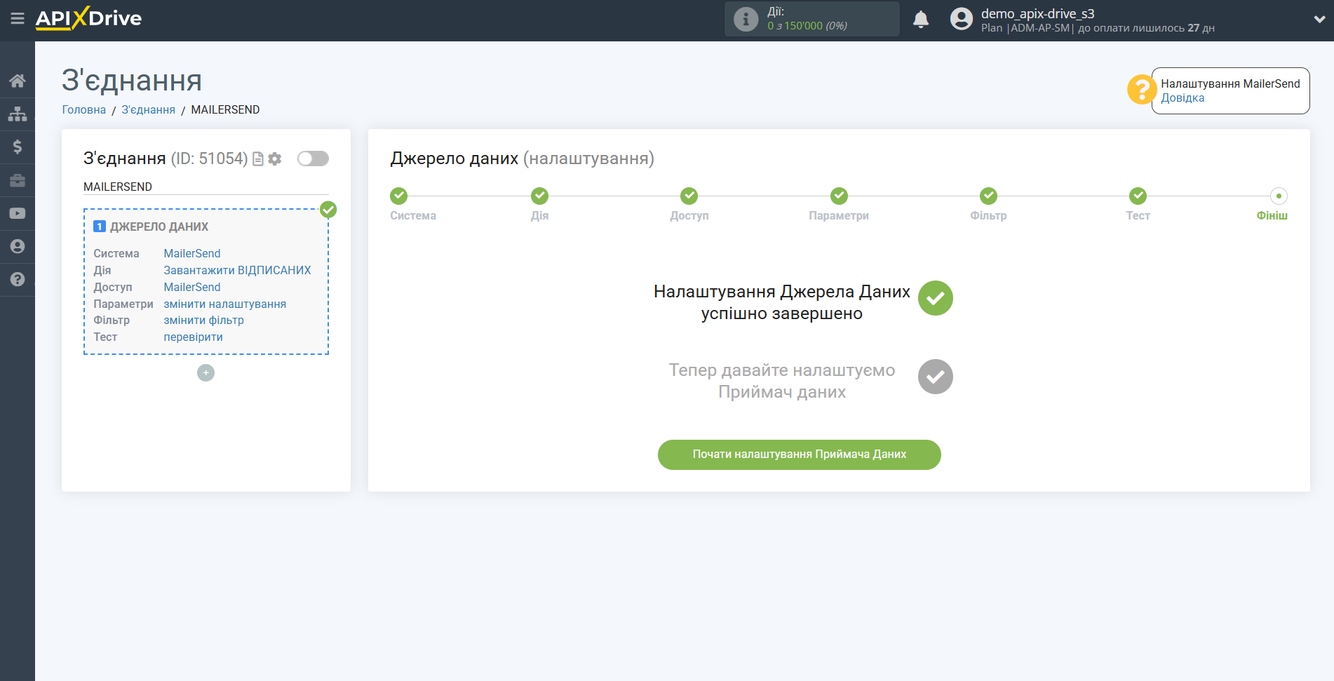 Налаштування MailerSend | Перехід до налаштування приймача даних Налаштування MailerSend | Перехід до налаштування приймача даних