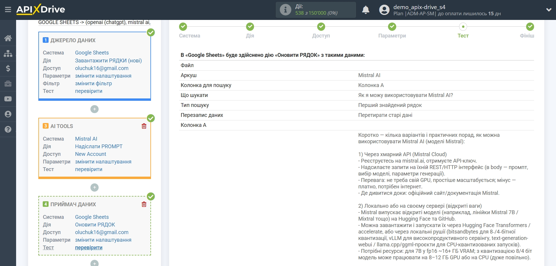 Налаштування Mistral AI у Google Sheets | Тестові дані Налаштування Mistral AI у Google Sheets | Тестові дані