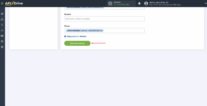 JetFormBuilder and Notion integration | Click "Edit and continue"