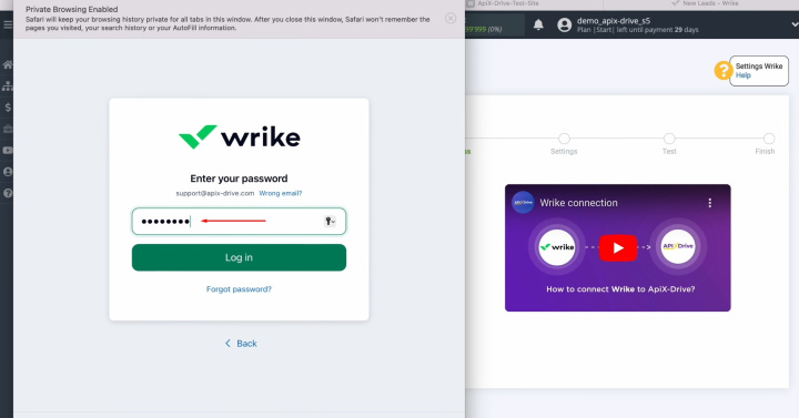 Webflow and Wrike integration | Specify the password of your Wrike account