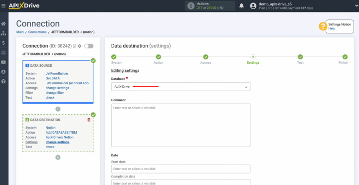 JetFormBuilder and Notion integration | Select the database