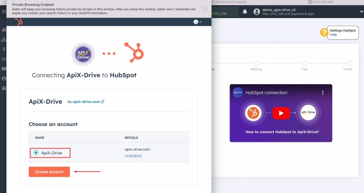 HubSpot and Tally integration | Grant ApiX-Drive access to your HubSpot account HubSpot and Tally integration | Grant ApiX-Drive access to your HubSpot account