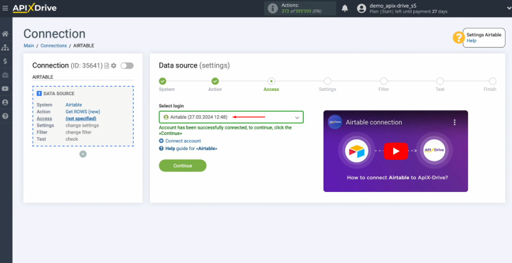 Airtable and MailChimp integration | Select the connected login