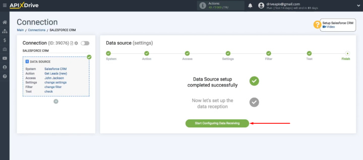 Salesforce and Todoist integration | Click "Start Configuring Data Receiving"