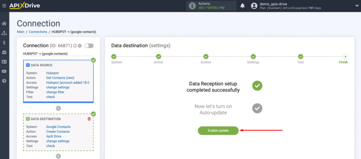 HubSpot and Google Contacts integration | Click "Enable update"
