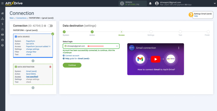 Paperform and Gmail integration | Select the connected account