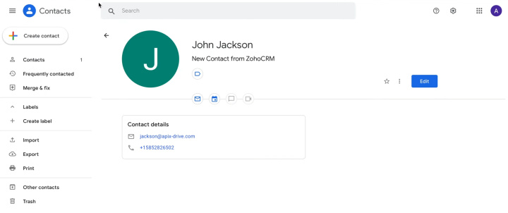 Zoho CRM and Google Contacts integration | Check the result