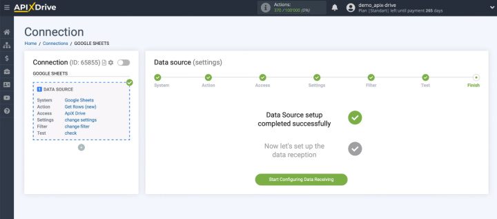 Google Sheets and Intercom integration | Data source setup completed successfully