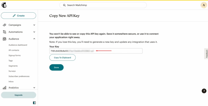 Copy the API key Copy the API key