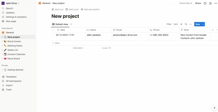 Open Notion and verify that the test data arrived correctly Open Notion and verify that the test data arrived correctly