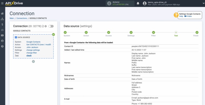 An example of the information pulled from one of your Google contacts An example of the information pulled from one of your Google contacts