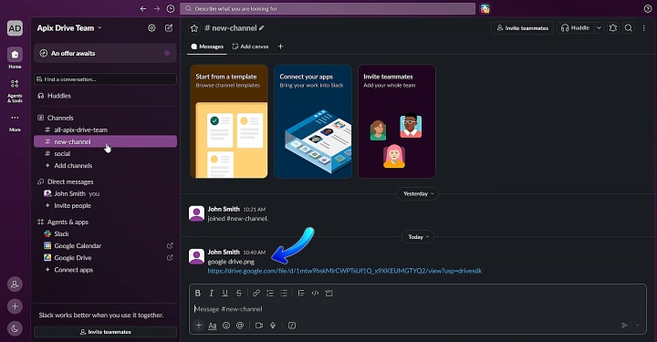 The connector automatically sends links to new files