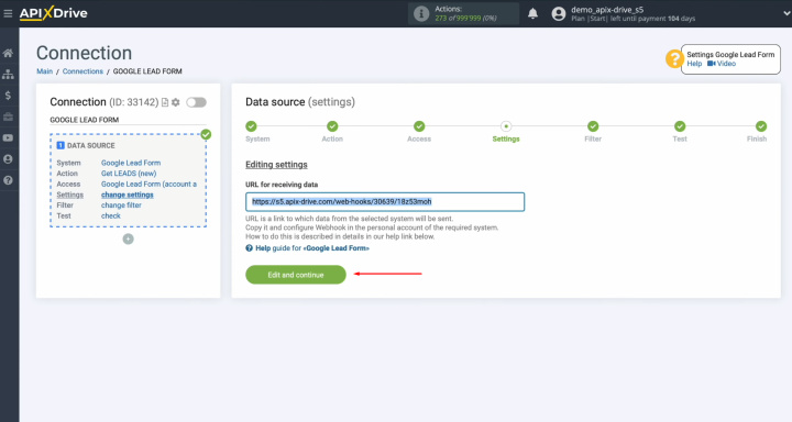 Google Lead Form and Trello integration | Click on the “Edit and continue”