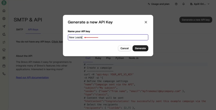 Give the API key a descriptive name Give the API key a descriptive name