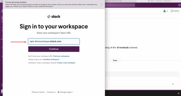 Paste the workspace name