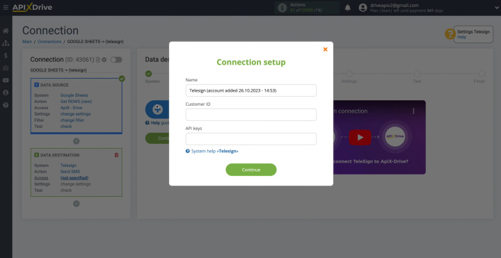 Google Sheets and Telesign integration | Specify customer ID and API keys