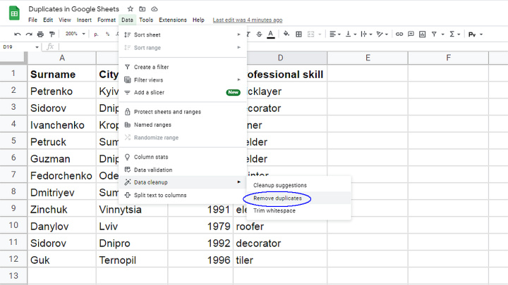 How to Find Duplicates in Google Sheets | Spreadsheet tools includes the removal of duplicates