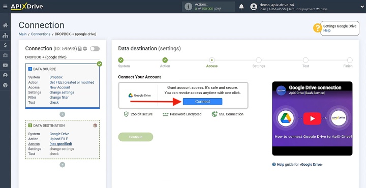 Connect your Google Drive account to ApiX-Drive