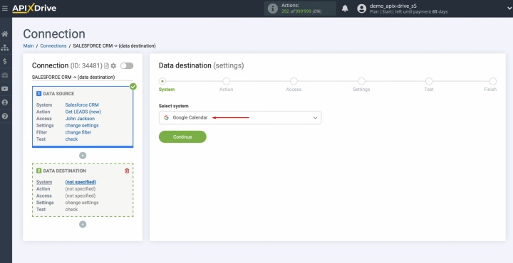 Select Salesforce CRM as the data receiver