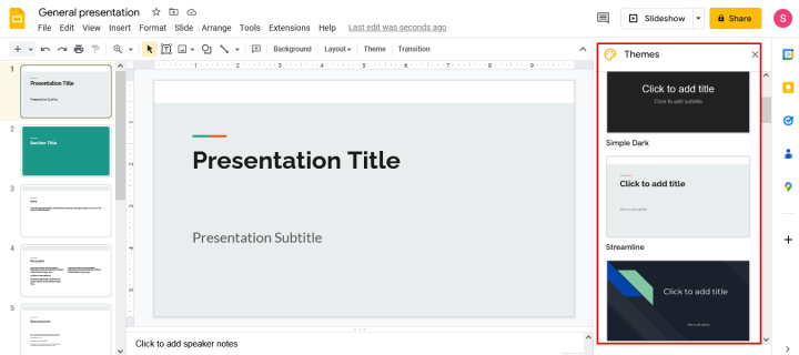 Google Slides how to create | Theme selection