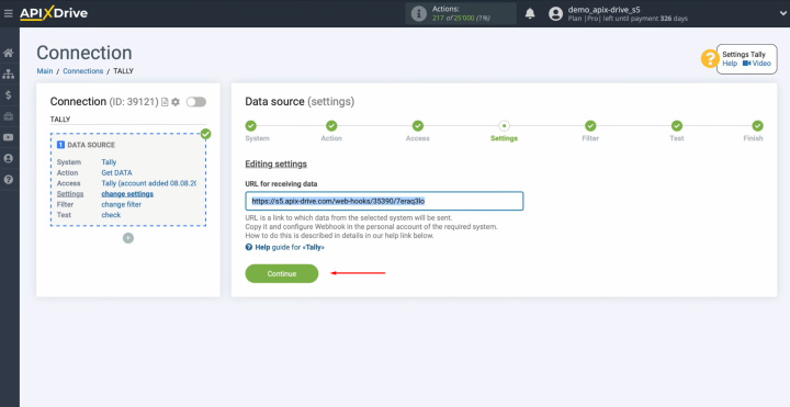 Tally and ActiveCampaign integration | Return to ApiX-Drive and continue the setup