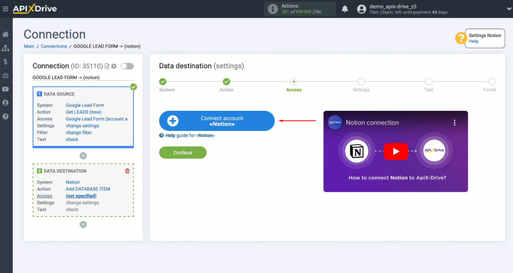 Google Ads Lead Form and Notion integration | Link your Notion account to ApiX-Drive